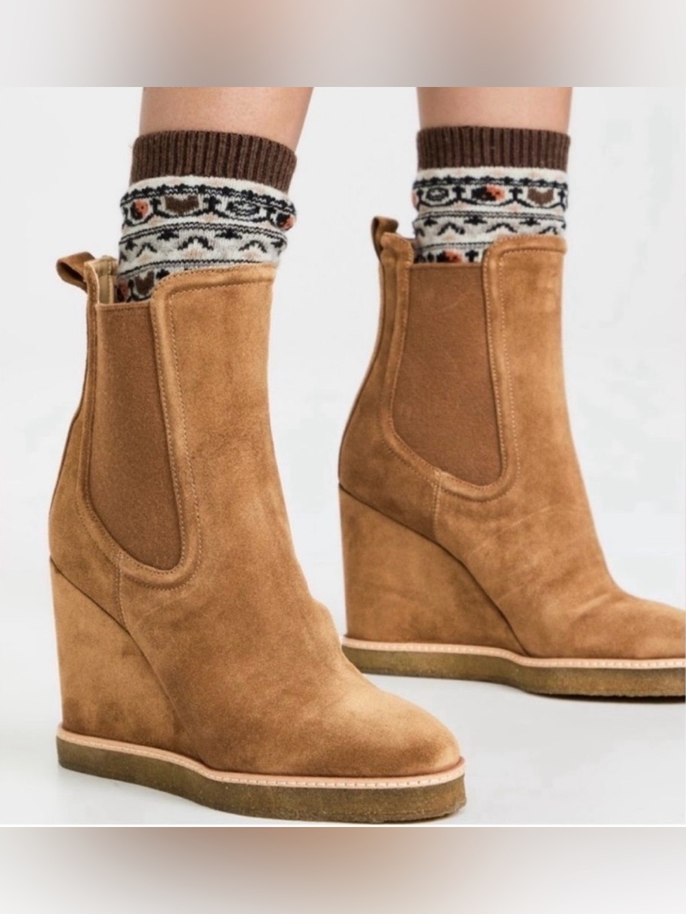 VERONICA BEARD AARI-2 Water-Repellent Wedge Chelsea Boots Suede Hazelwood Size 8 - Picture 2 of 15